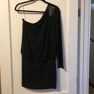 Super cute one sleeve black cocktail dress!